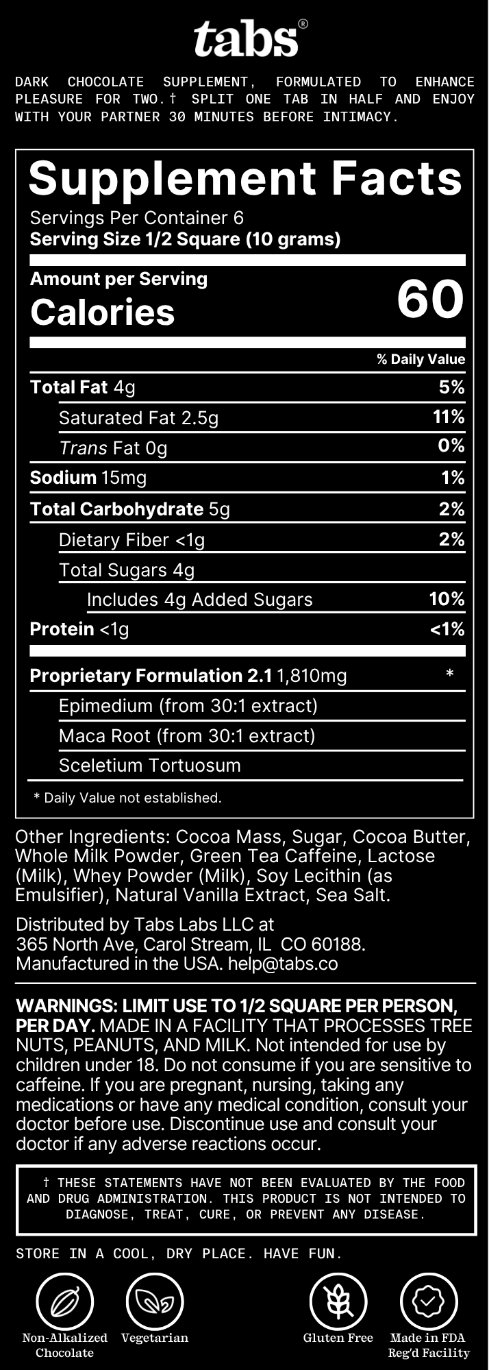 Dark supplement facts label
