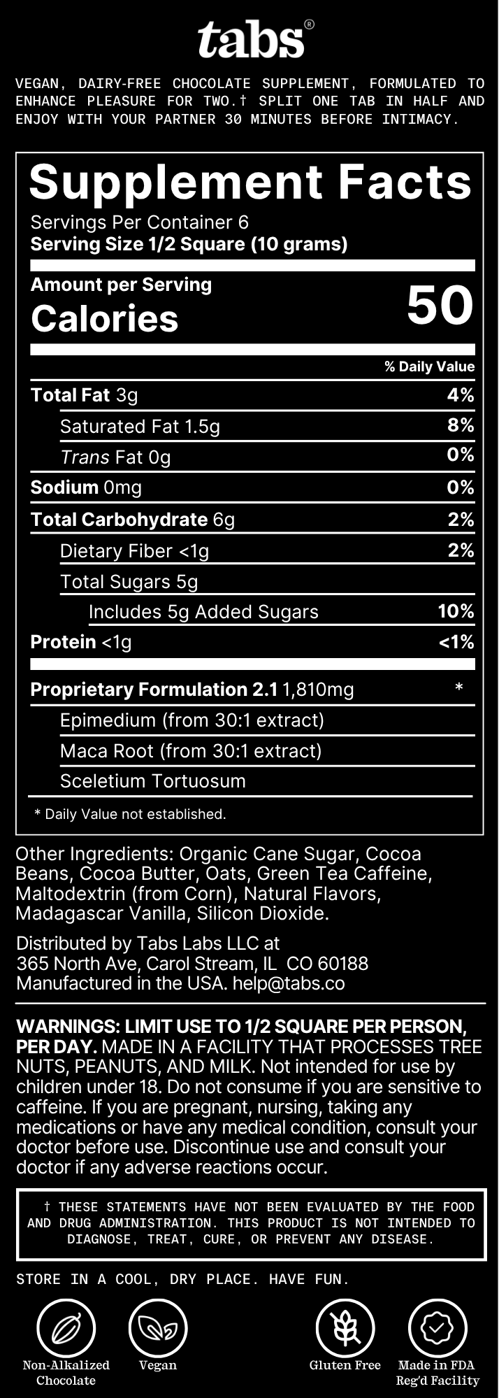 Not Milk supplement facts label